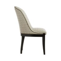 The 11200 transitional dining chair feating metal nail head trim, curved back, and espresso wood finish on the handcrafted wooden legs