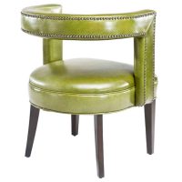 Rear view of a unique contemporary green chair that is stylish and will accent your family room