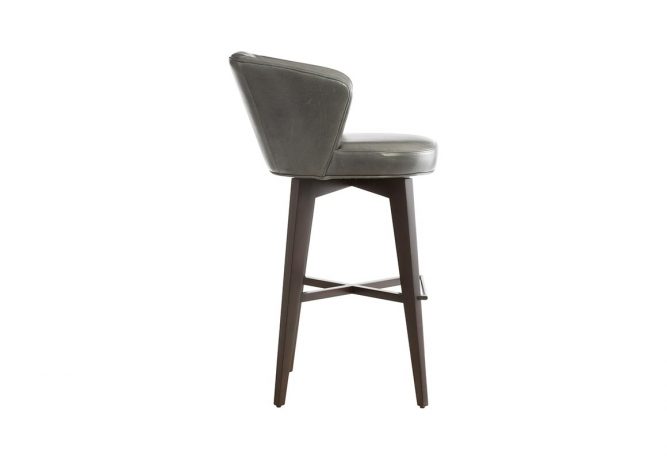 Side view of memory swivel contemporary bar stool in grey by Vogel.