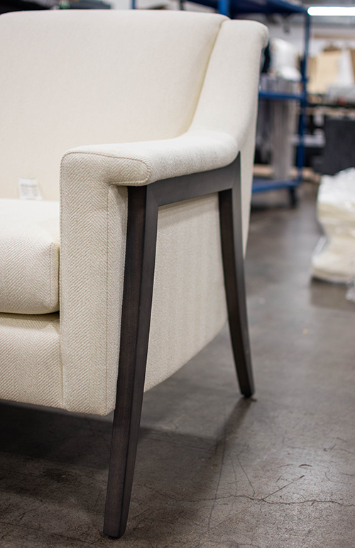 The Making of a Vogel Chair - Alesund Chair with dark wood finish and tan fabric upholstery