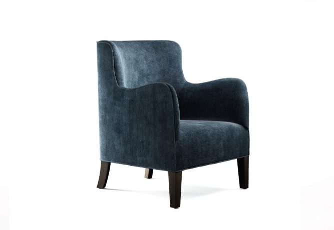 harper stationary chair in blue velvet