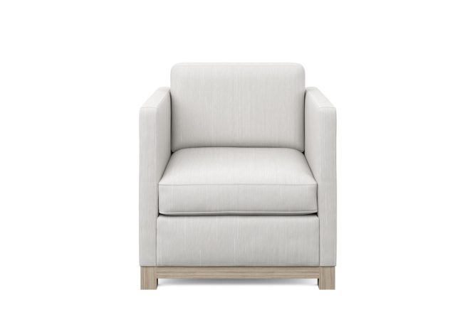 white modern chair with oak wood base