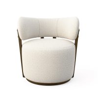 modern swivel tub chair with exposed wood frame