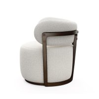 side view of exposed wood frame tub chair, Canadian made swivel chair