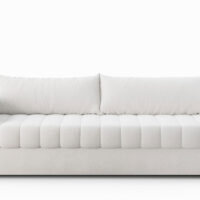white boucle channel tufted sofa front view