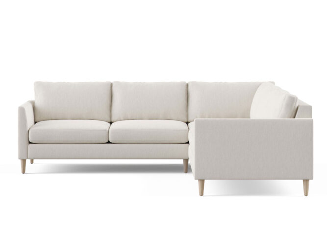 mid century modern tribeca sectional in a beige fabric and L configuration